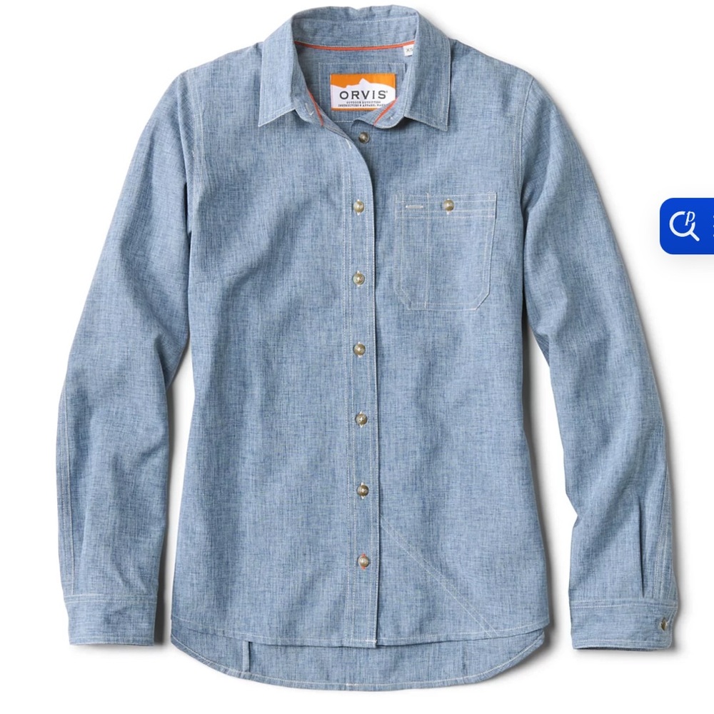 Orvis Light Blue Chambray Button Down Long-Sleeve Shirt
